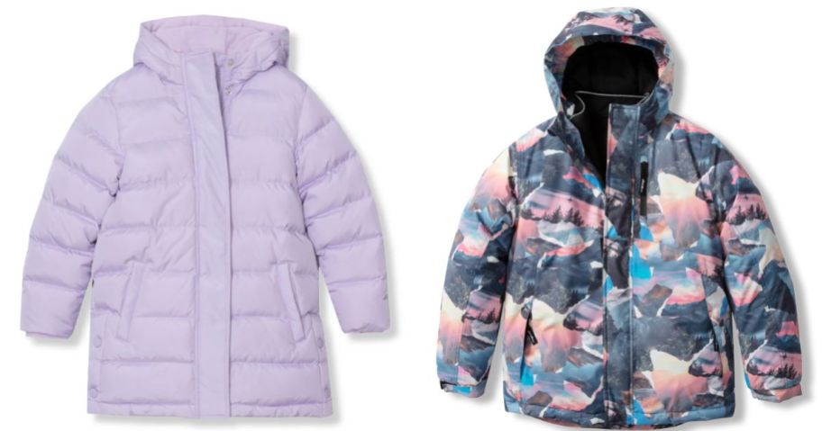 2 kids jackets in purple and pastel