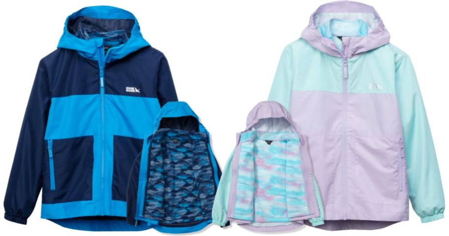 2 reversible kids jackets in blue and purple