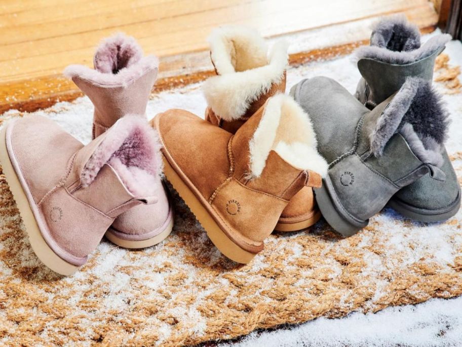 three pairs of Foldover Boots on doorstep