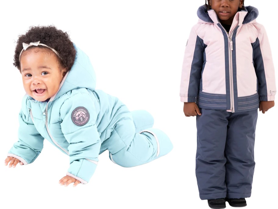 Free Country Baby Out of Bound Puffer Snow Suit, Toddler Girls Boarder Jacket and Bib Pant Set