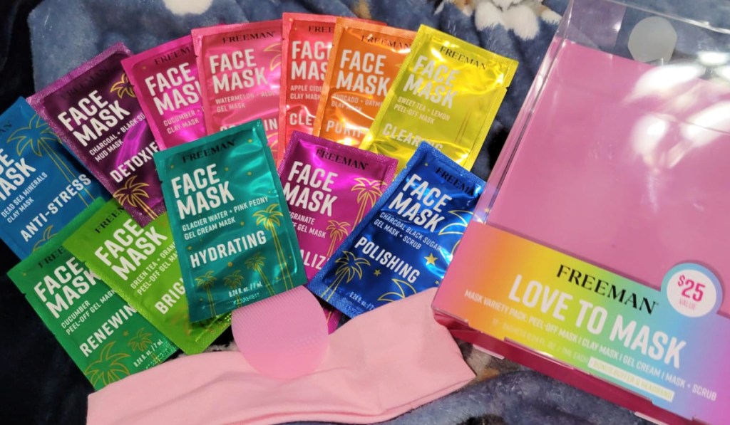 15 piece face mask set displayed on countertop