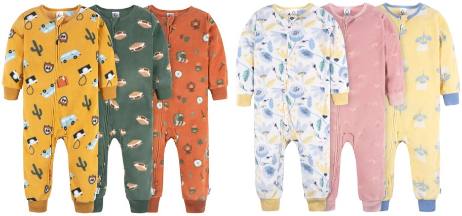 Gerber 3-Pack Infant & Toddler Boy Footless Fleece Pajamas and 3-Pack Infant & Toddler Girls Footless Fleece Pajamas