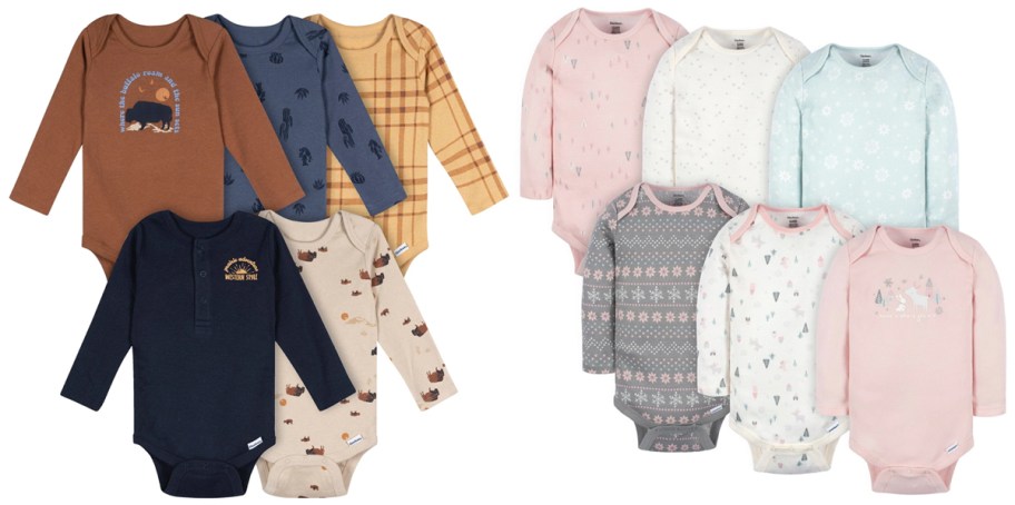 Gerber 5-Pack Baby Boys or Girls Long-Sleeve Bodysuits and 6-Pack Baby Girls Onesies Bodysuits
