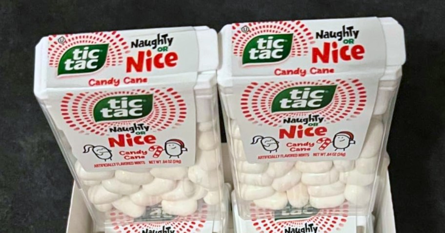containers of Tic Tacs that say naughty or nice