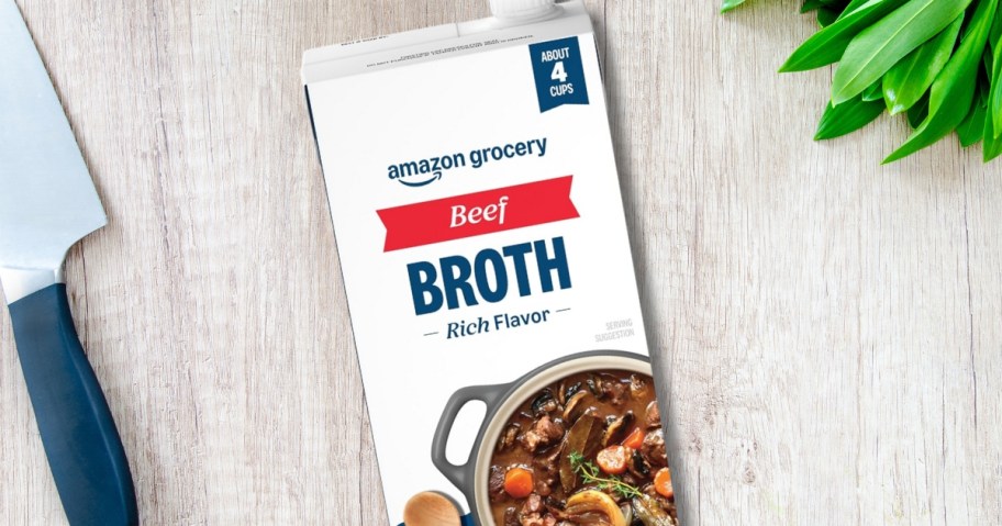 an Amazon Grocery beef broth box