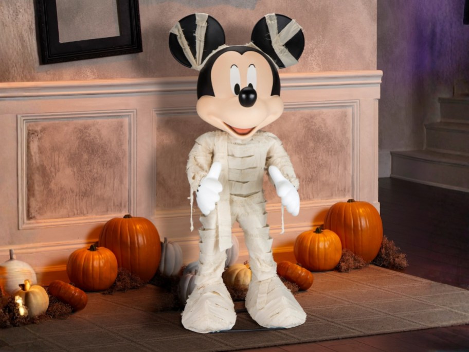 a Mickey Mouse Halloween anitmatronic as a mummy