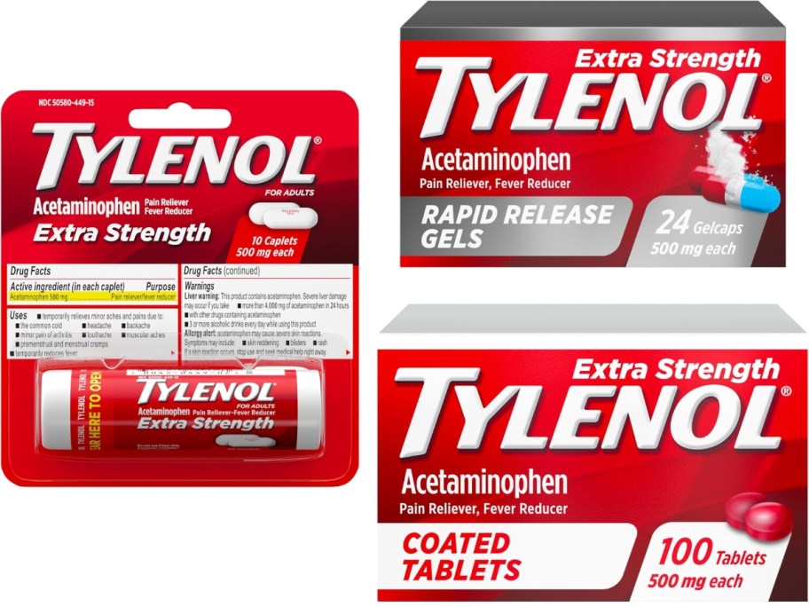 3 different boxes of Tylenol