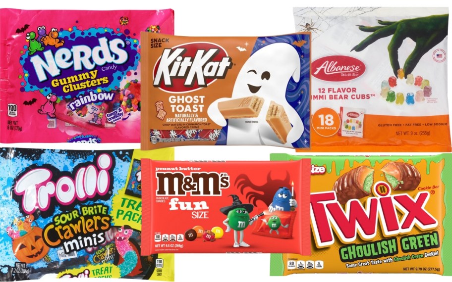 various bags of Halloween candy