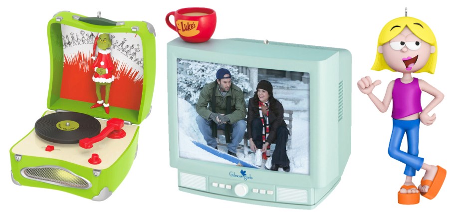 grinch, gillmore girls, and lizzie mcguire ornaments