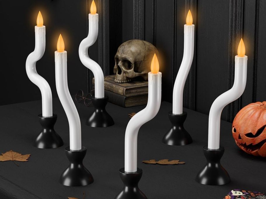 5 bendy white LED halloween taper candles