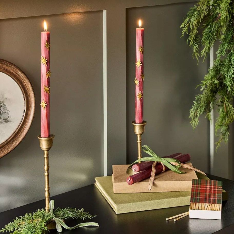 Hearth & Hand Gold Candle Jewelry on red taper candles