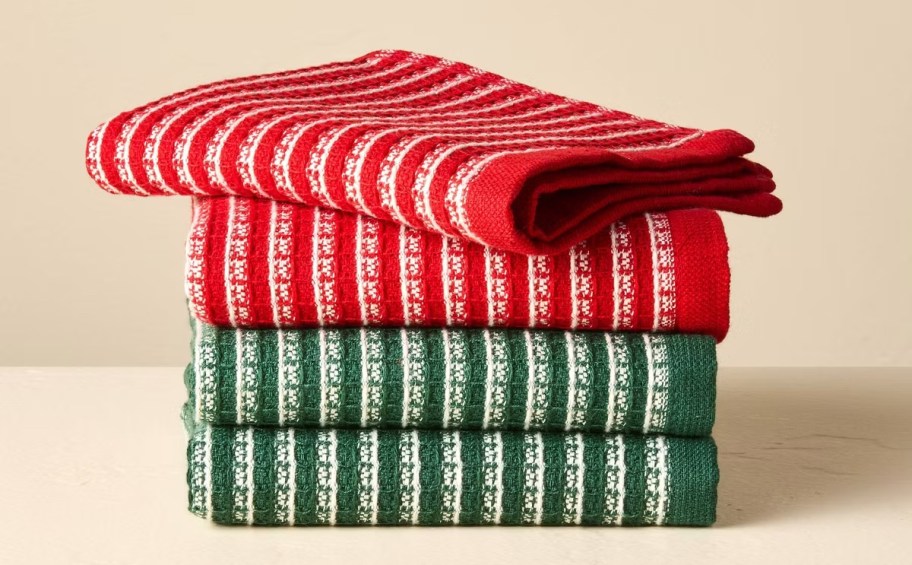 red and green stripe towels