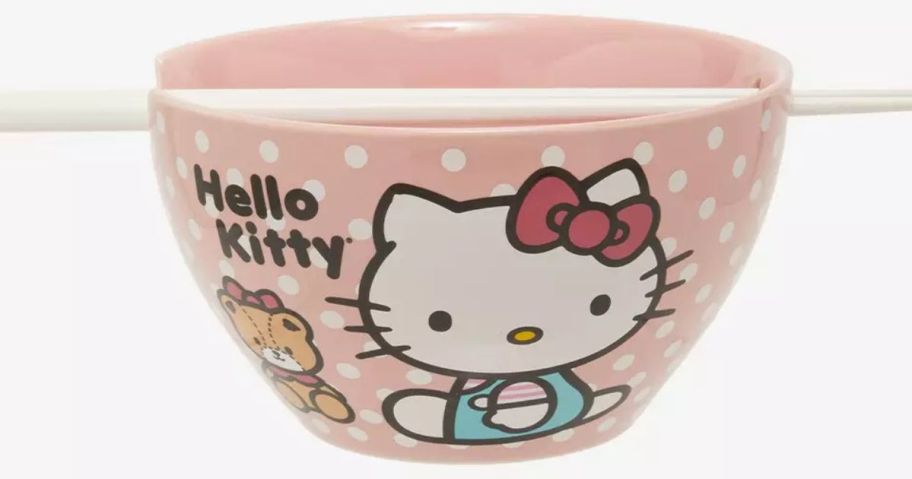 Hello Kitty Ceramic Ramen Bowl with chopsticks Pink 