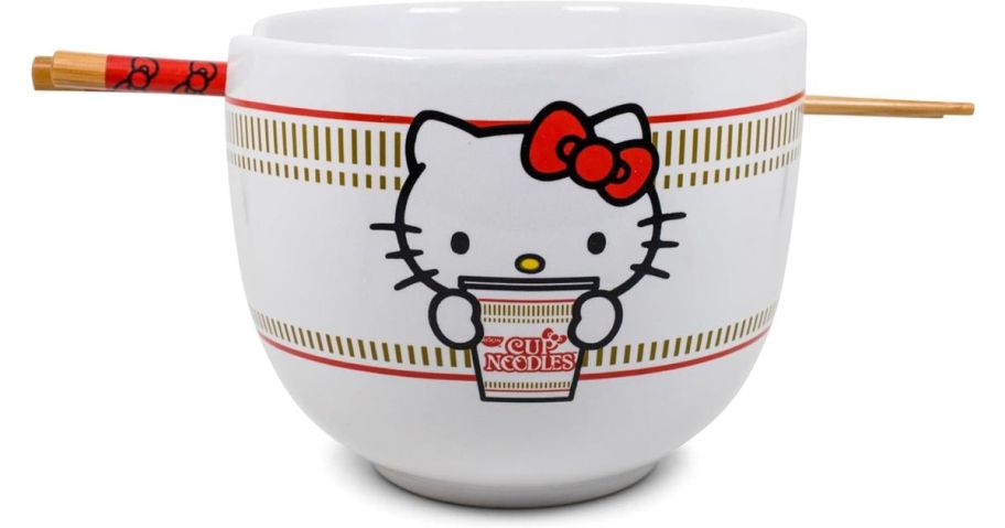 Hello Kitty Ceramic Ramen Bowl with chopsticks in white