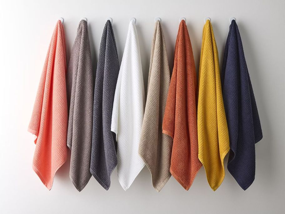 Several towels hanging up