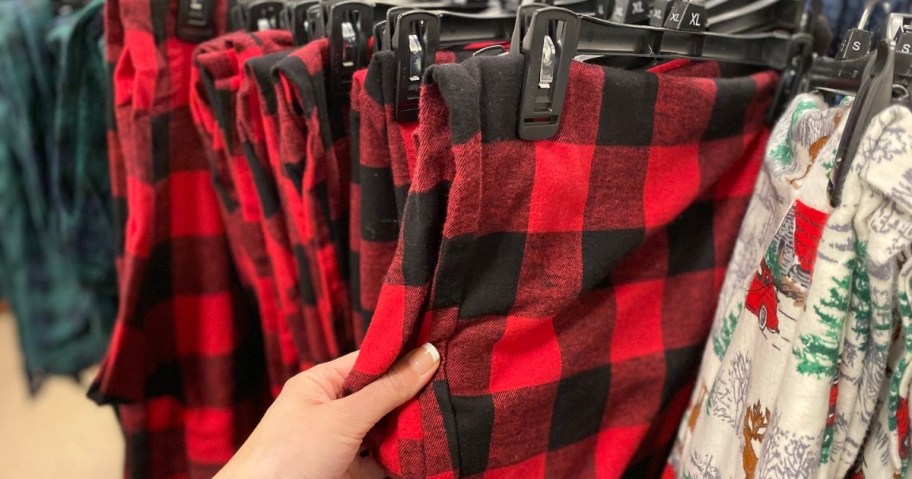 jcpenney men's buffalo check pajama pants on hanger in store