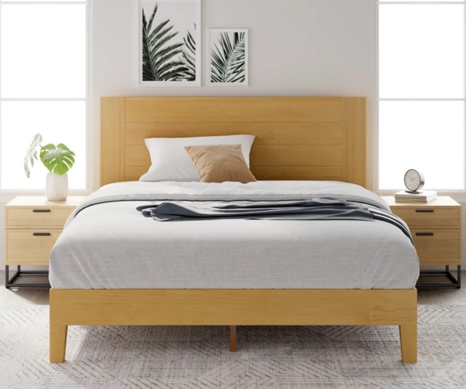 wooden platform bed