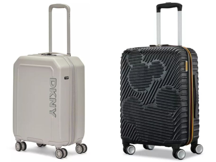 Stock images of DKNY & Mickey Mouse hardside luggage suitcases