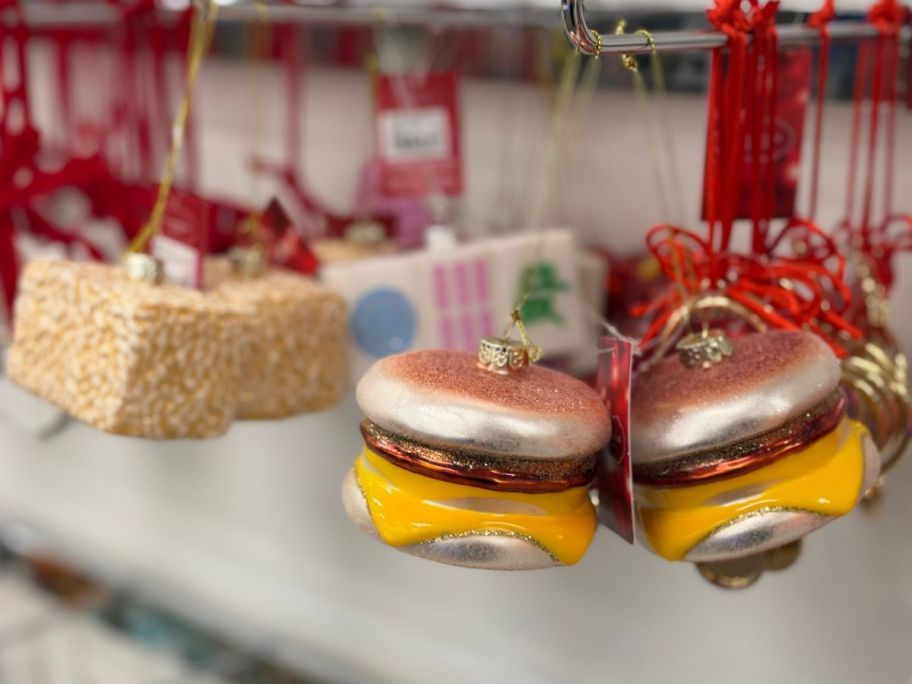 St Nicholas Square Novelty Christmas Ornaments of a burger and a rice krispies treat