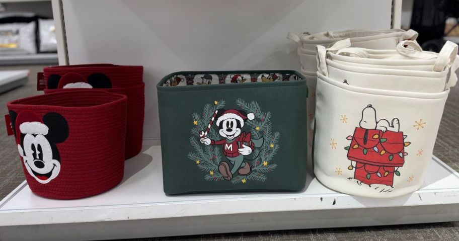 Mickey Mouse and Peanuts decorative holiday bins at Kohl's