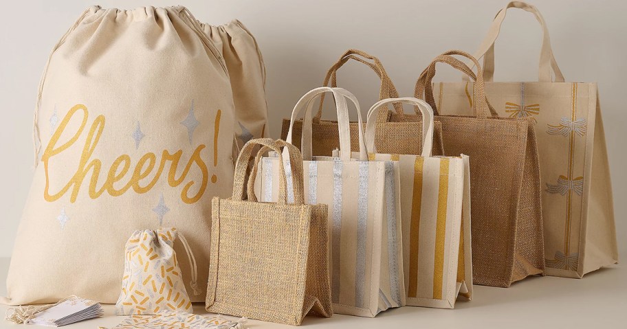 tan and gold gift bags set