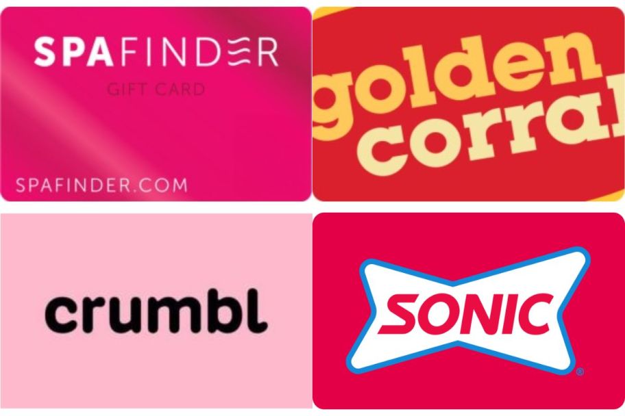 Spa Finder, Golden Corral, Crumbl, and Sonic Gift Cards