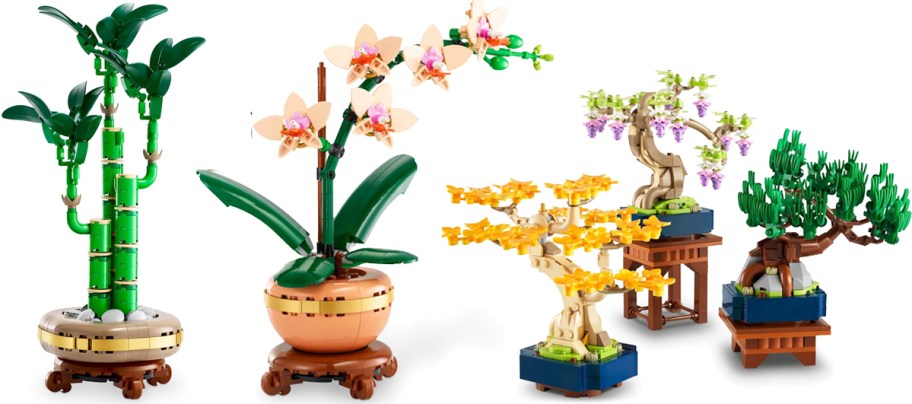 lego bamboo, mini orchid, and bonsai trees sets