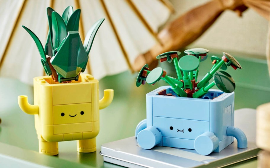 the two plant builds from the lego happy plants kids set