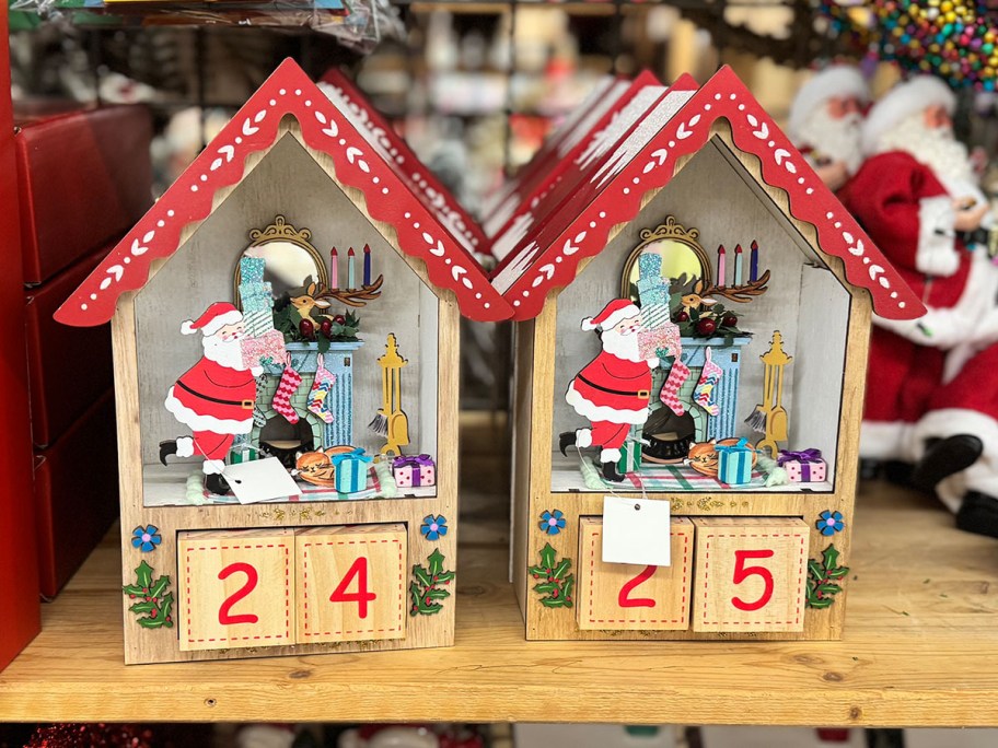 Laser Cut Wood Santa Hearth LED Light Up Countdown Calendar