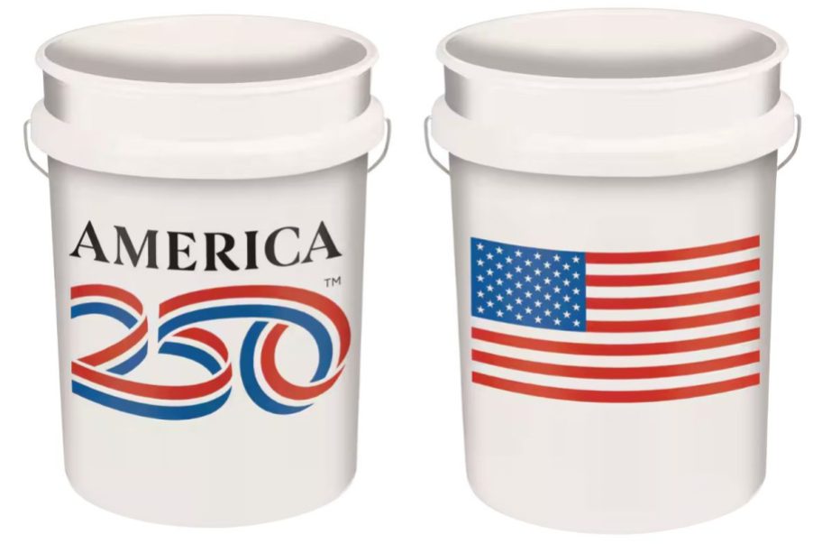 front and back of Leaktite America 250 5-Gallon White Bucket