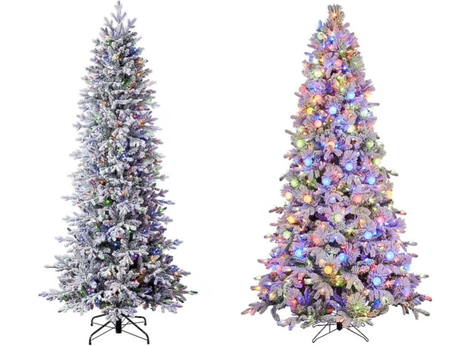 Stock images of two flocked Lowes Christmas Trees
