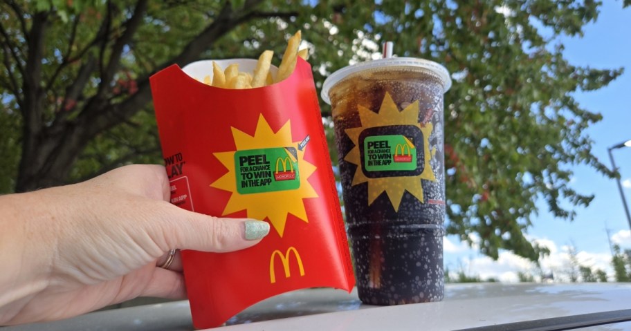 mcdonald's large fry and drink with monopoly stickers