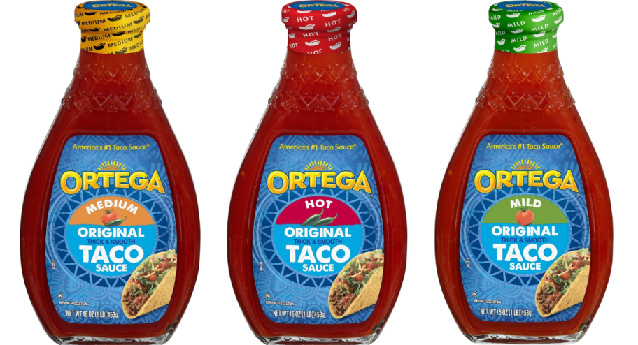 Three different Ortega taco sauces 