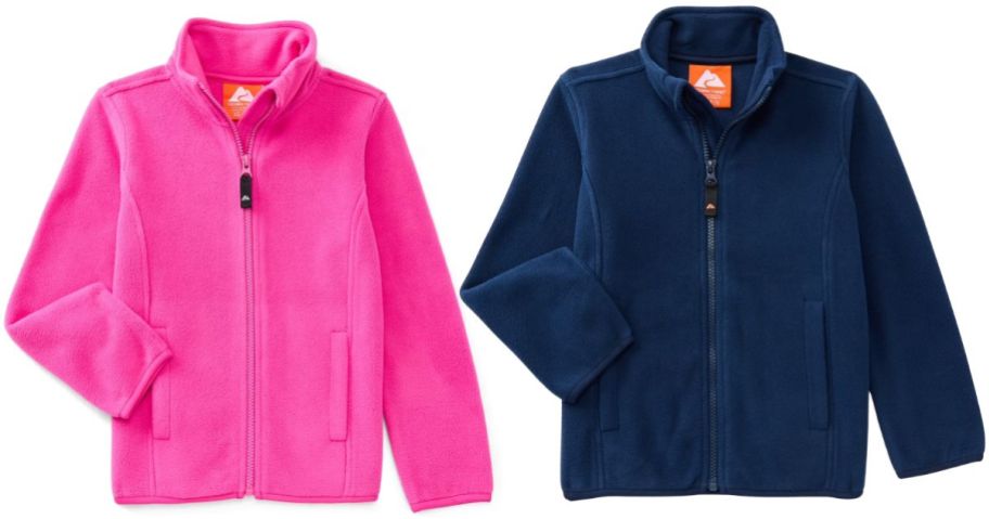 2 fleece zip-up sweatshirts in pink and blue