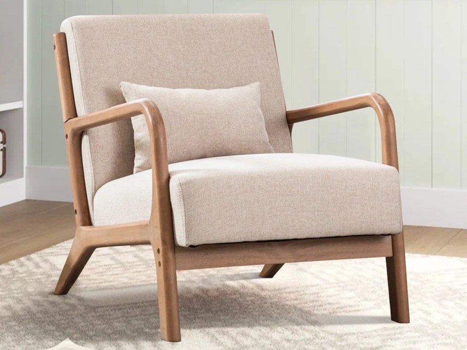 Sand & Stable Mid Century Upholstered Solid Wood Accent Chair