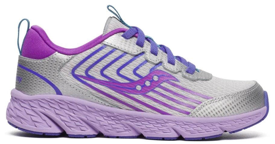 pink and gray Saucony sneaker