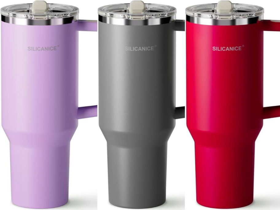 Three different color Silicanice Easy Clean Pro Insulated Stainless Steel Tumbler 40oz