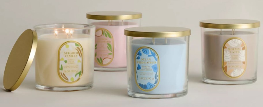 4 jar candles with gold lids