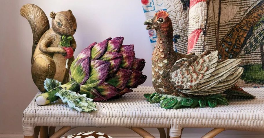 Squirrel Artichoke and Grouse Pillow