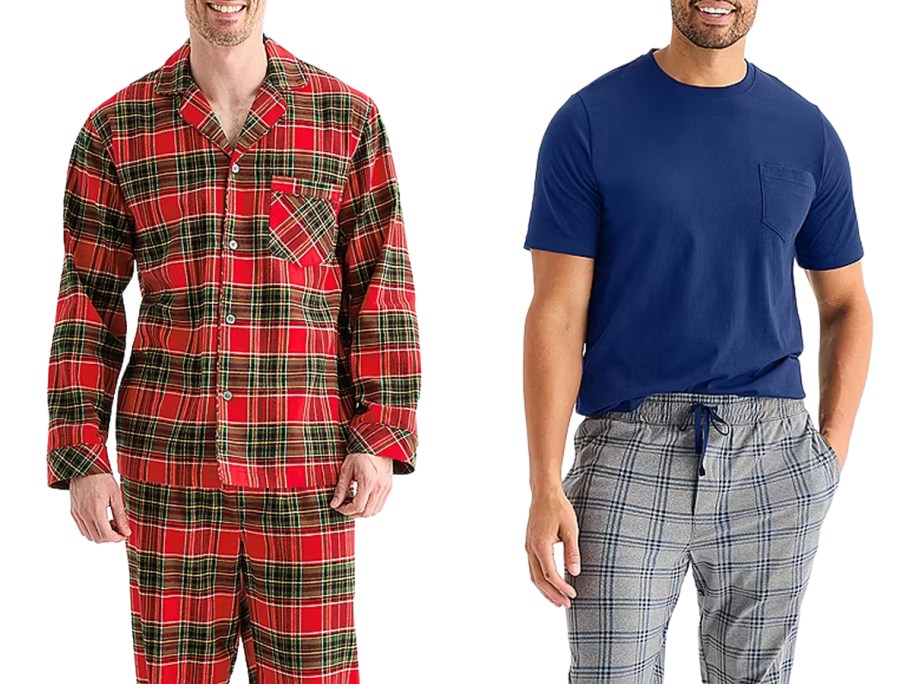 St. John's Bay Men's Flannel Long Sleeve 2-Piece Pajama Set and Crew Neck Short Sleeve 2-Piece Pajama Set