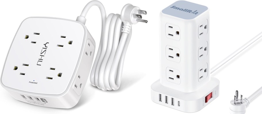 two white Surge Protector Power Strips