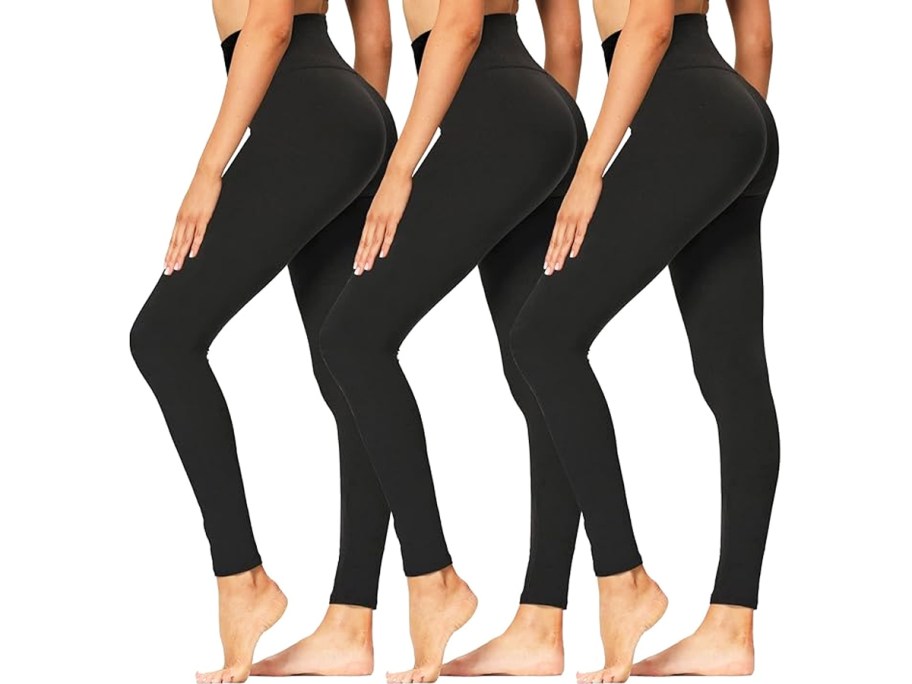 three women in black leggings