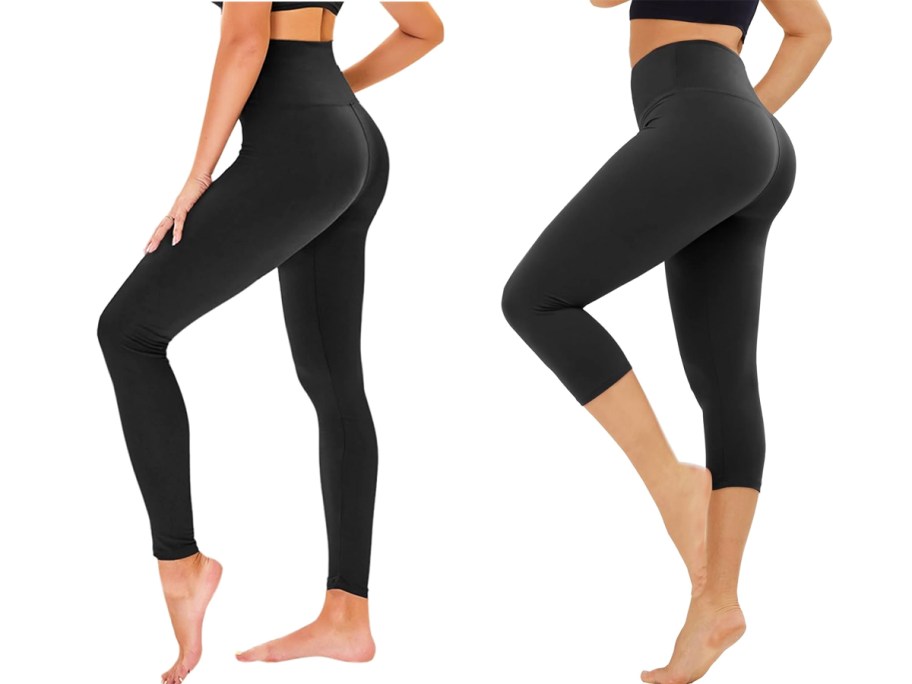 women in black leggings and capris