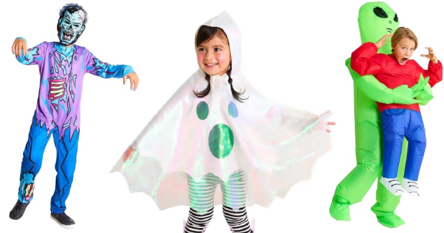 Stock images of 3 kids wearing Target Halloween Costumes
