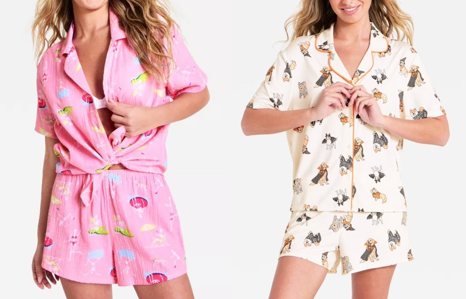 two women in halloween pajama sets