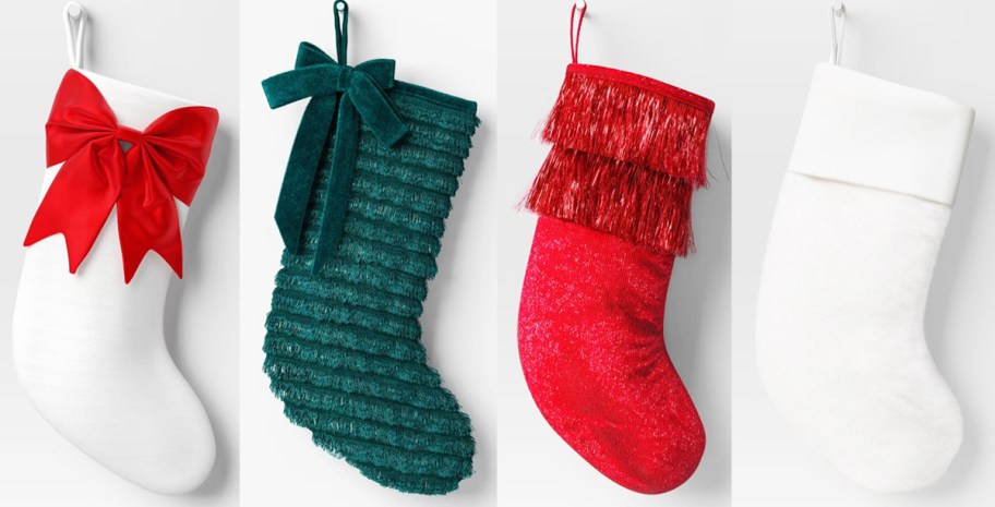 4 christmas stockings in a row