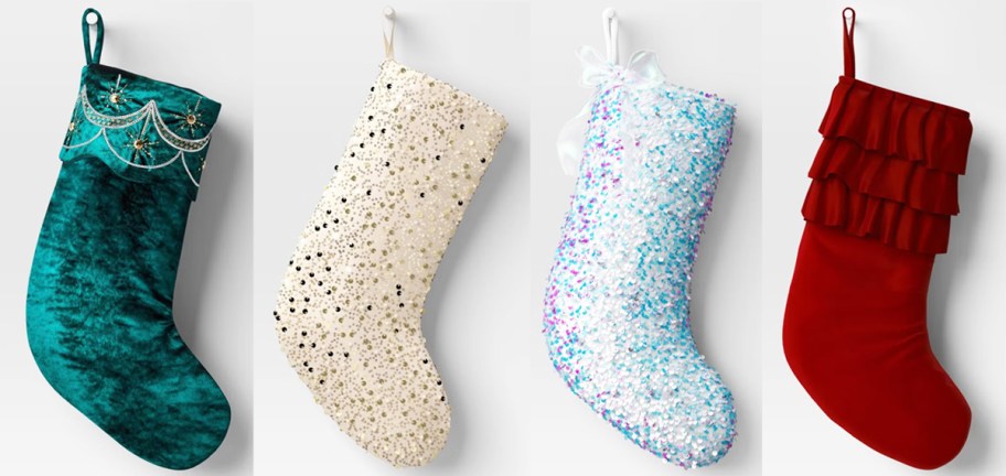 4 christmas stockings in a row