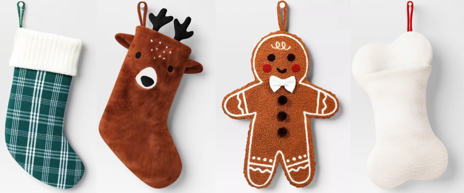 4 christmas stockings in a row