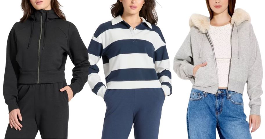 3 women wearing sweatshirts