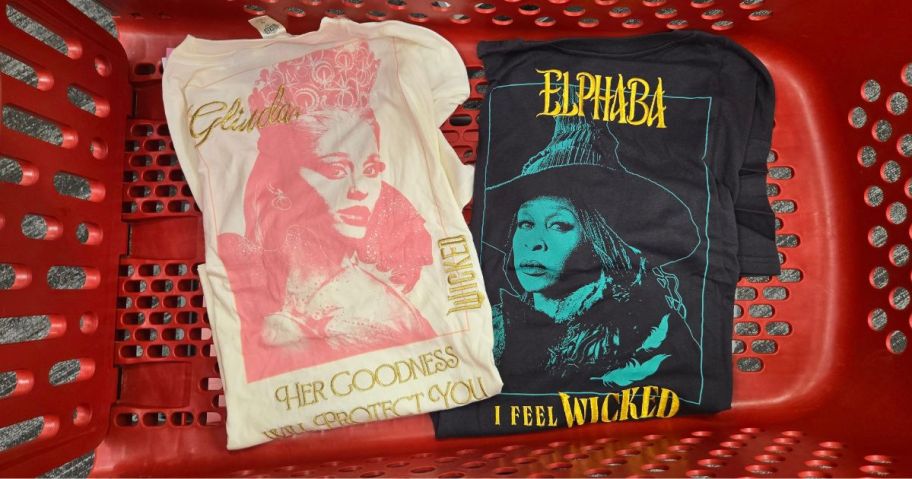 2 tee shirts in a Target cart: one green, the other white